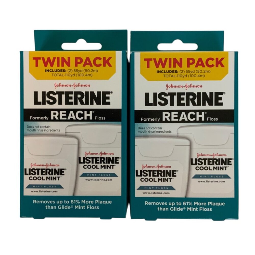 Listerine Cool Mint Dental Floss Lot of TWO Twin Packs with 110 Yards Each